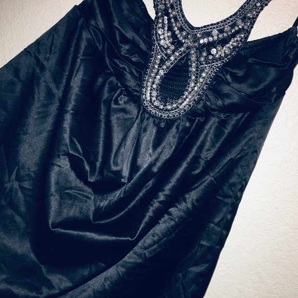 Little Black Silky Sexy Dress with Rhinestones - Picture 7 of 8